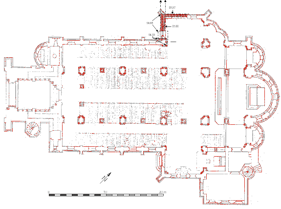 Abb. 25 - Plan des neoromanischen Baues der Propsteikirche Jülich nach den Umbauten 1878 und 1899 (Phase VIII/IX)